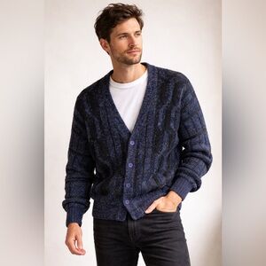 Vintage 80s/90s J.J. Cochran Men’s M Fuzzy V Neck Button Cardigan Sweater USA